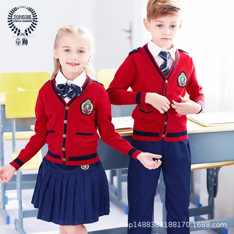 Kids Herfst Schooluniform Kinderen 4 stks Lange Mouwen School Dragen Kinderen Navy Sailor Truien Outfits Refrein Kleding D-0628