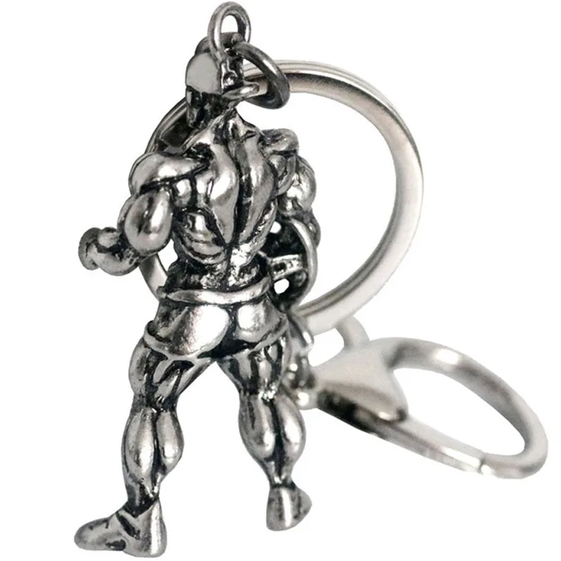 Strong Man Barbell Keychain Fitness Bodybuilding Key Chains For Car Wallet Keys Ring Sports Men Hip Hop Jewelry Gym Gift J167
