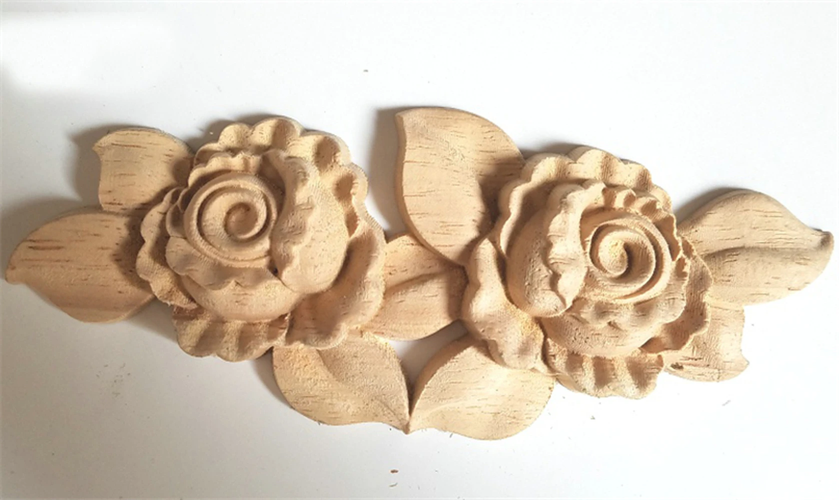 1PC New Flower Wood Carving Natural Wood Appliques for Furniture Cabinet Unpainted Wooden Mouldings Decal Decorative Figurine