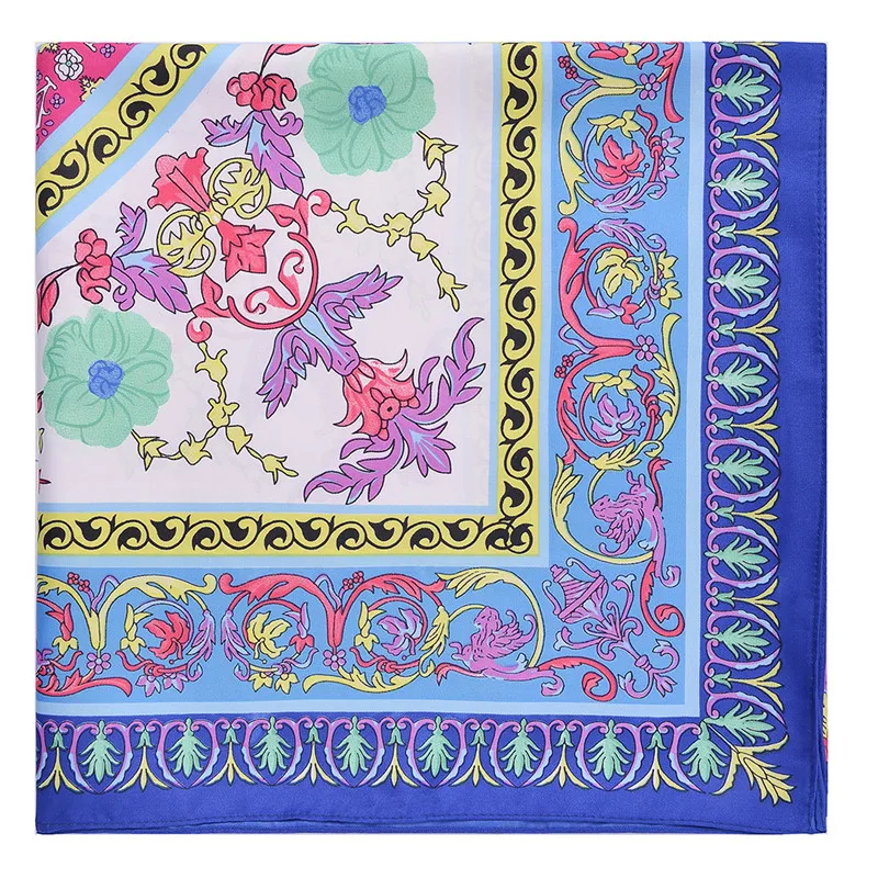 POBING 130CM*130CM Silk Scarf Women Large Shawls Stoles Sky Garden Print Square Scarves Echarpes Foulards Femme Wrap Bandanas