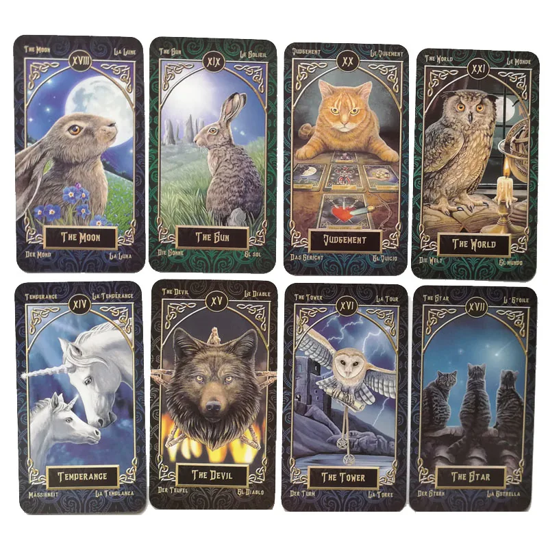 78 Cards familiars intimate tarot cards English Spanish French German version mysterious animal magic divination cards gam