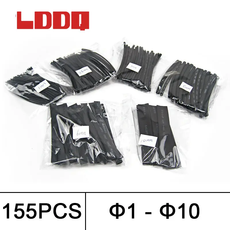 LDDQ 155pcs Heat shrink tubing 2:1 Heat Shrink Tube Wrap  Heat sleeving1mm 2.5mm 3mm 5mm 6mm 10mm Cable Sleeving  thermal tube