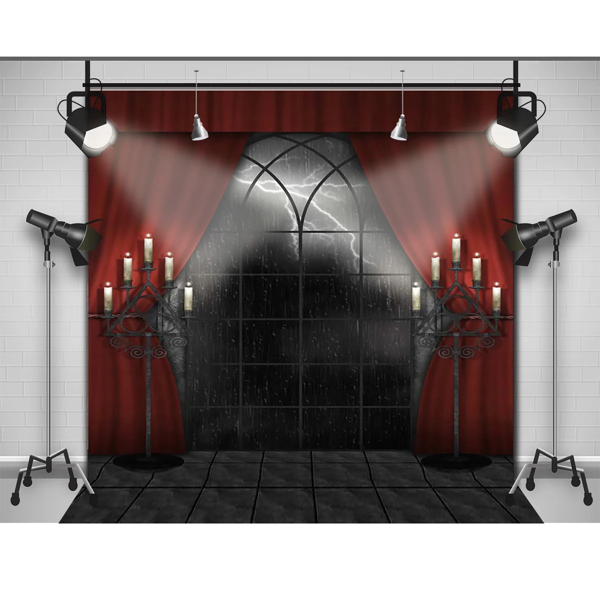 Allenjoy Photophone Photographic Halloween Background Candle Haunted House Red Curtain Photo Backdrops For Sale Photography