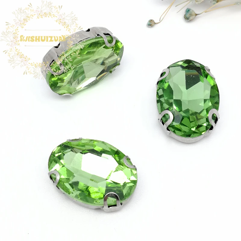 New New! Light green Crystal Glass Sew-on OVAL Rhinestones with Claw DIY Dresses and Clothes13*18 10*14 8*10 18*25 20*30 6*8