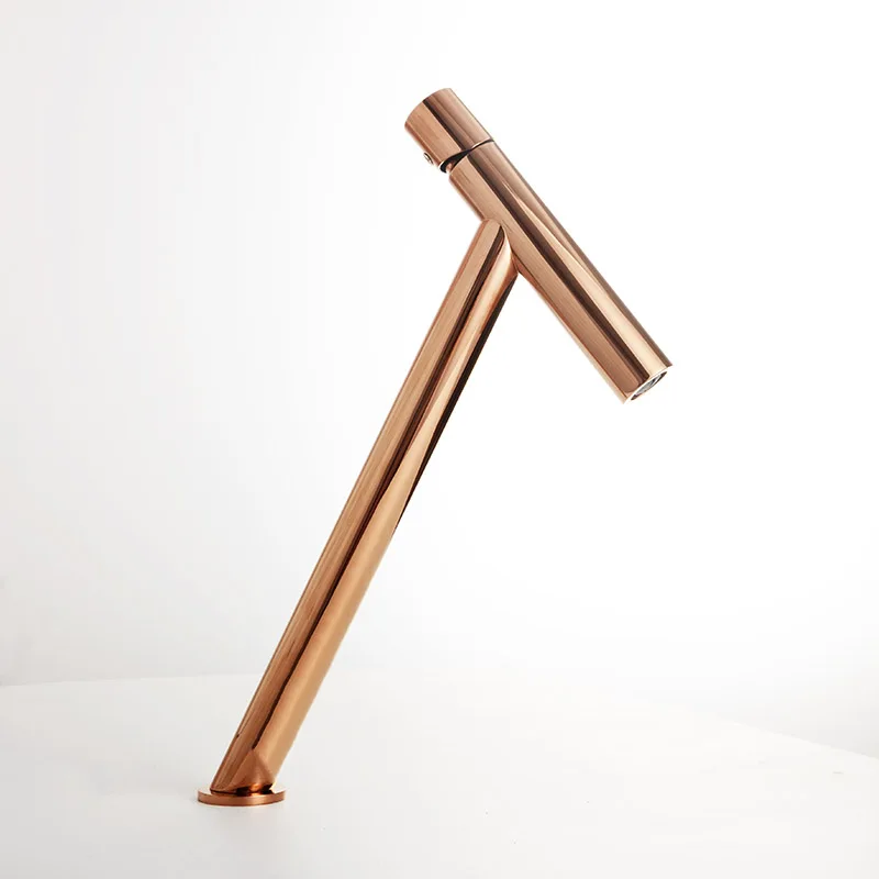 Rose Gold Brass Bathroom Faucet Single Handle Deck Mounted High Sink Water Mixer Tap Basin Faucet image 5