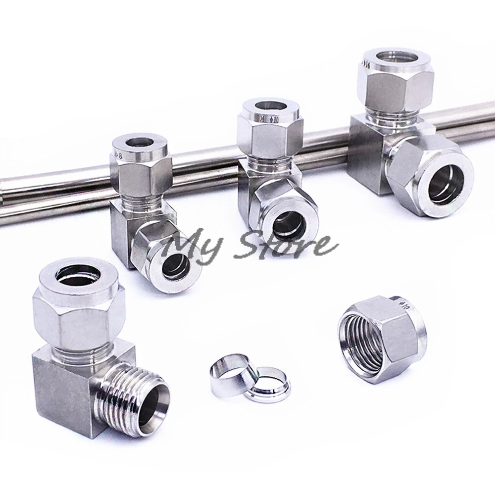 Stainless steel 304 two ferrule O.D 3 4 6 8 10 12 1/8" 1/4" 3/8" 90 degree CURVE tube fitting Ferrule connector pipe fittings