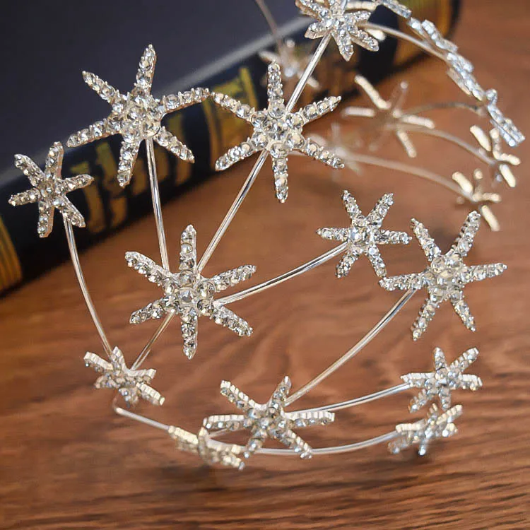 HIMSTORY Fashion European  Sparkly Crystal Star Tiara Headband Bride Headdress Rhinestone Hair Jewelry Wedding Accessories