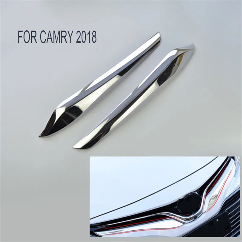 2pcs/set Chrome ABS Car Front Upper Middle Grille Grill Cover Trim Strip Decal Fit For Toyota Camry 2018 Car Styling Accessories