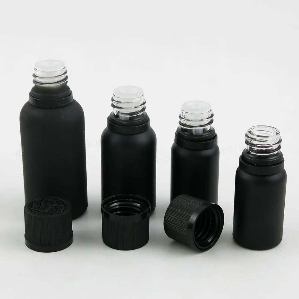 100ml 50ml 30ml 20ml 15ml 10ml Frost Black Essential Oil Bottle With Tamper Evident Cap 1oz Cosmetic Containers 200PCS