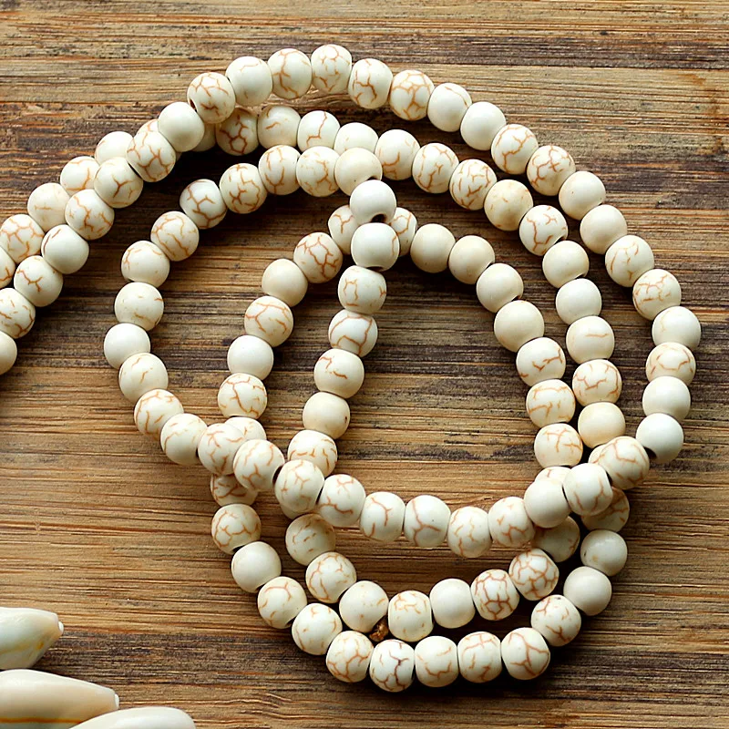 6mm White stone bead necklace with handmade Natural shell tassel long necklace for women jewelry