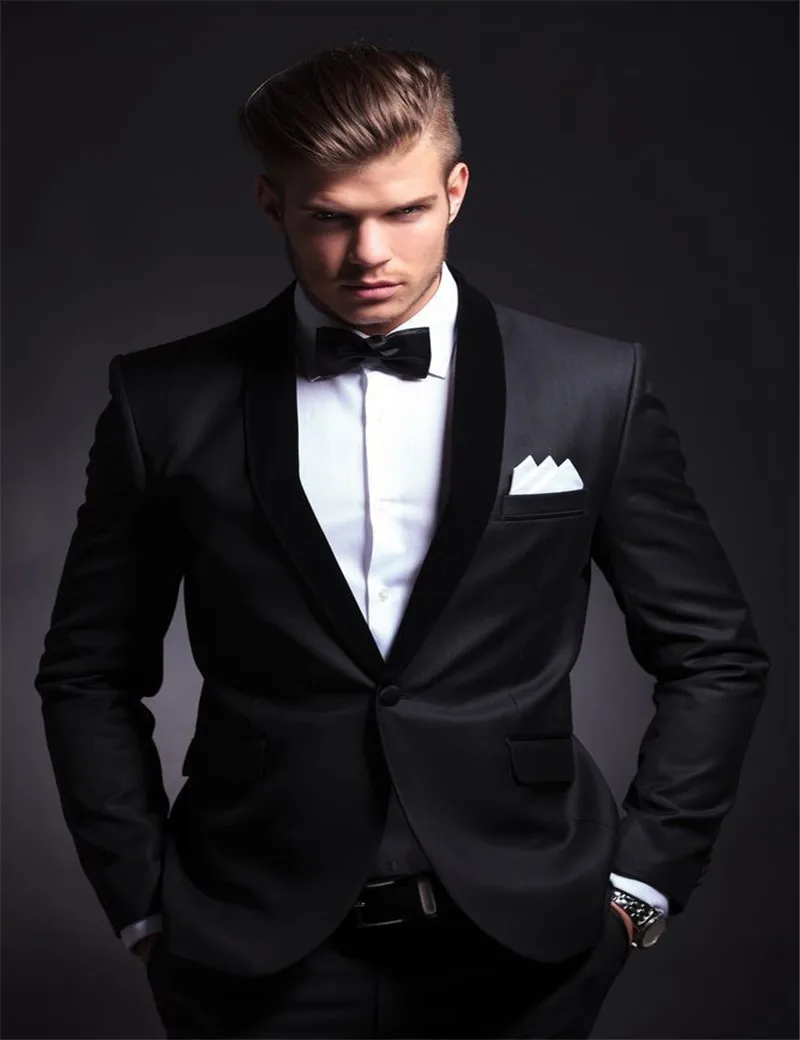 

Elegant western wedding Groom's Wear Black Smoking Dinner jacket/Wedding Suits For Men/Best man's 3 Piece (Jacket+Pants+Bowtie)