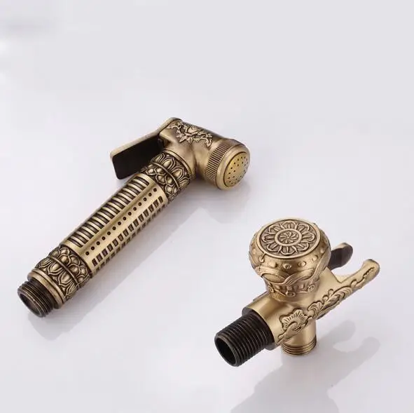 Bidet faucet Modern Golden Brass Bathroom Bidet tap Exquisite Carved With Hand Sprayer Gun JM5222