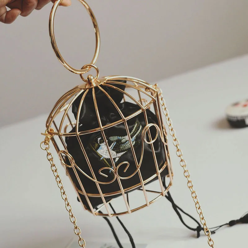 BENVICHED Personality Bird Cage Women Handbag Tote Metal Cage Girls Top-Handle Bags Coin Purse Fashion Party Pouch Clutch B042