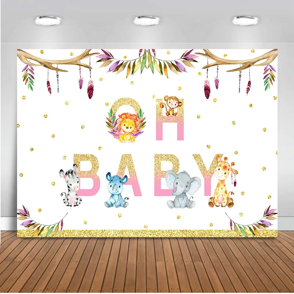 

Newborn Baby Backdrop Jungle Safari Birthday Photography Background 1st Birthday Animal Elephant Lion Baby Shower Backdrops