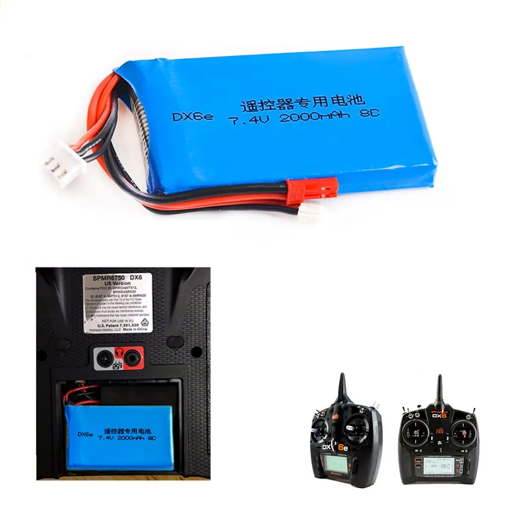 1pcs Lipo Battery 2S 7.4V 2000MAH 8C Lipo Battery For Spektrum DX6E DX6 Transmitter