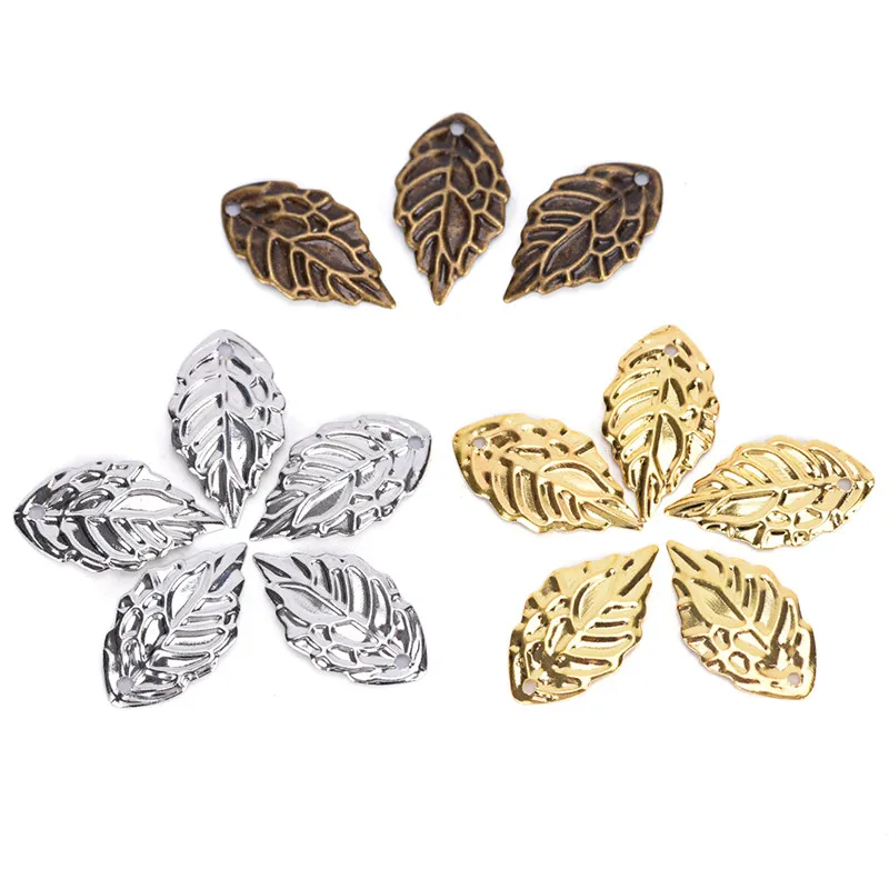 50pcs 18*10mm Vintage Metal Alloy Copper Beads Caps Flower   Leaf  For Jewelry Crafts Making Materials Findings