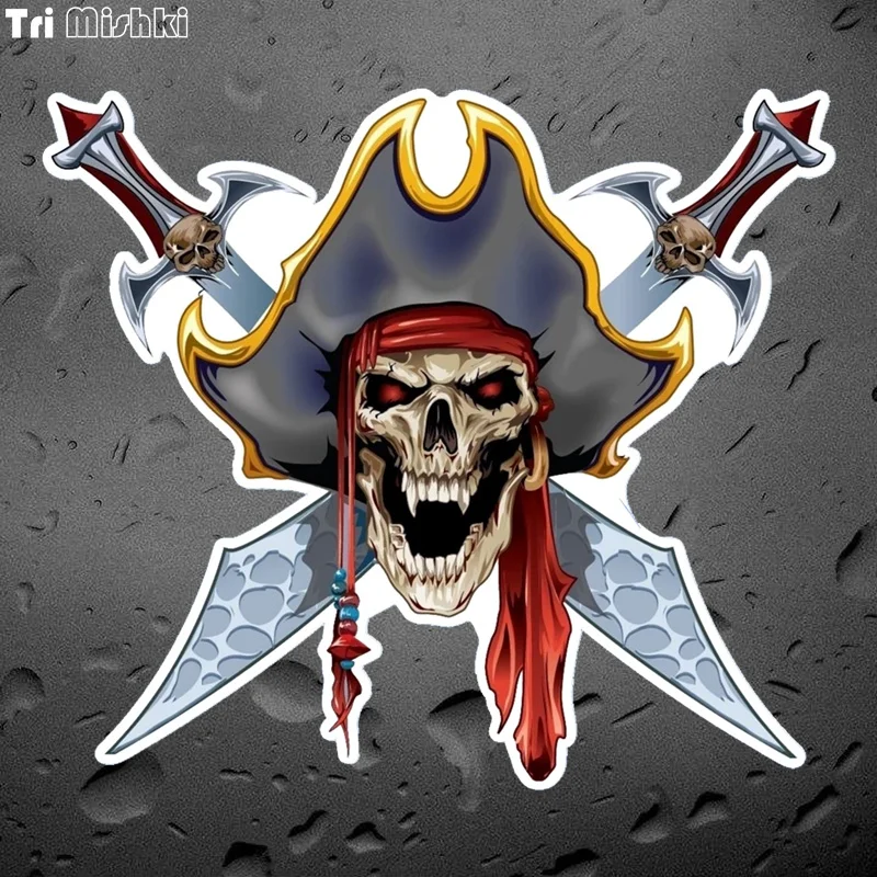 Tri Mishki WCS423 15.7*14cm skull sword pirate cards wings car sticker funny PVC coloful Decals Motorcycle Accessories sticker