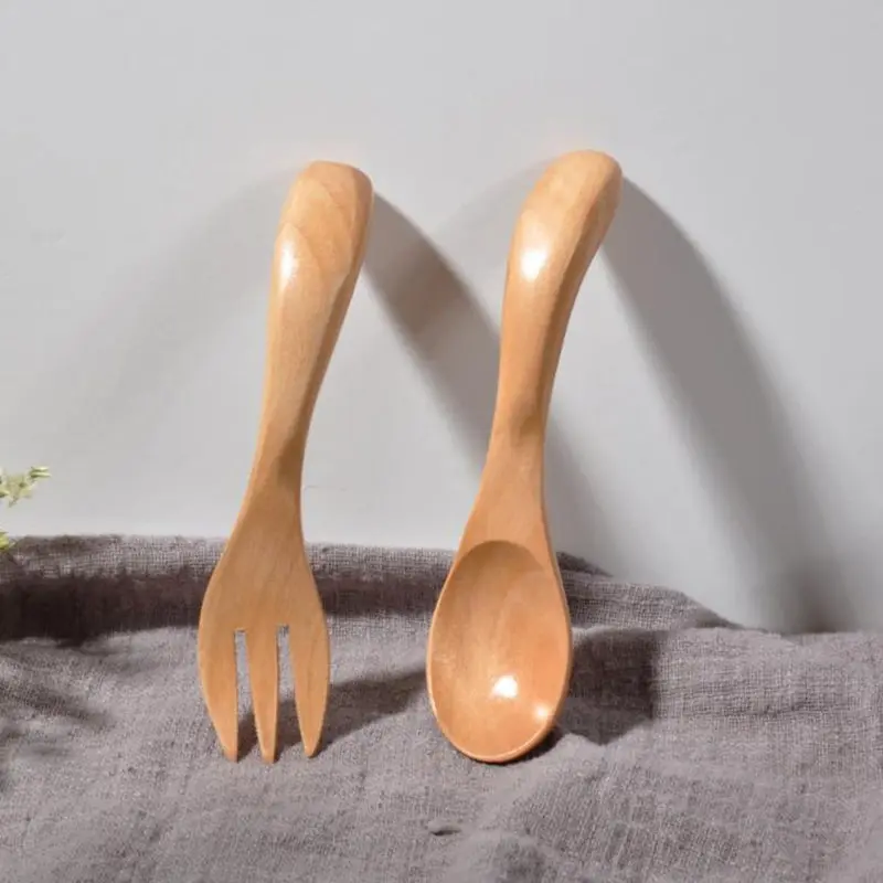 

Eco-friendly Simplicity Japanese Handmade Natural Wood Spoon+Fork Best Gift Wood Tableware F20173963