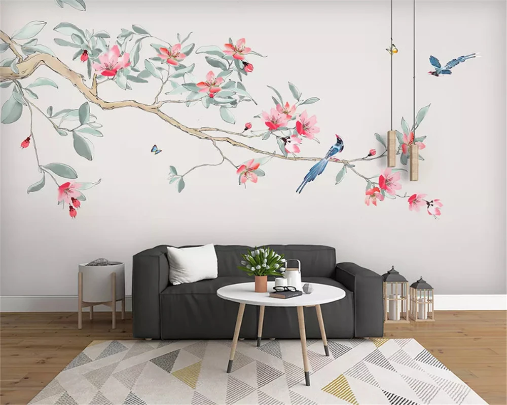 beibehang Custom size wall papers home decor new Chinese hand-painted flowers and birds pen plum decoration painting wallpaper