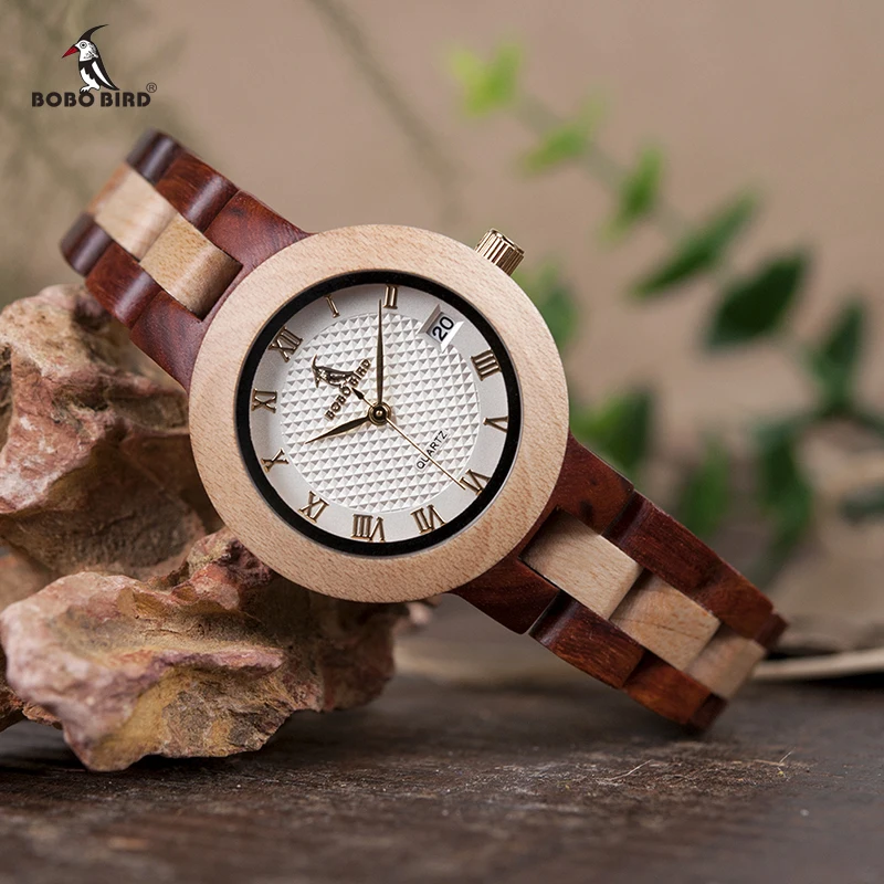 BOBO BIRD-relojes de madera de dos tonos para mujer, pulsera de cuarzo de marca de lujo, regalo personalizado, OEM, envío directo