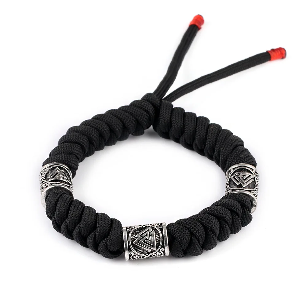 Norse Viking Rune Bead Bracelets Thor Mjolnir Hammer Paracord Amulet Odin Rune Triangle Trinity Knot Amulet Scandinavian Bracele