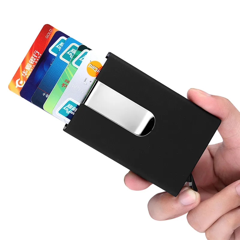 High QualitId Men Wallets Credit Card Holder Automatic Sets Business Aluminum Wallet Card Sets Cash Clip Holder