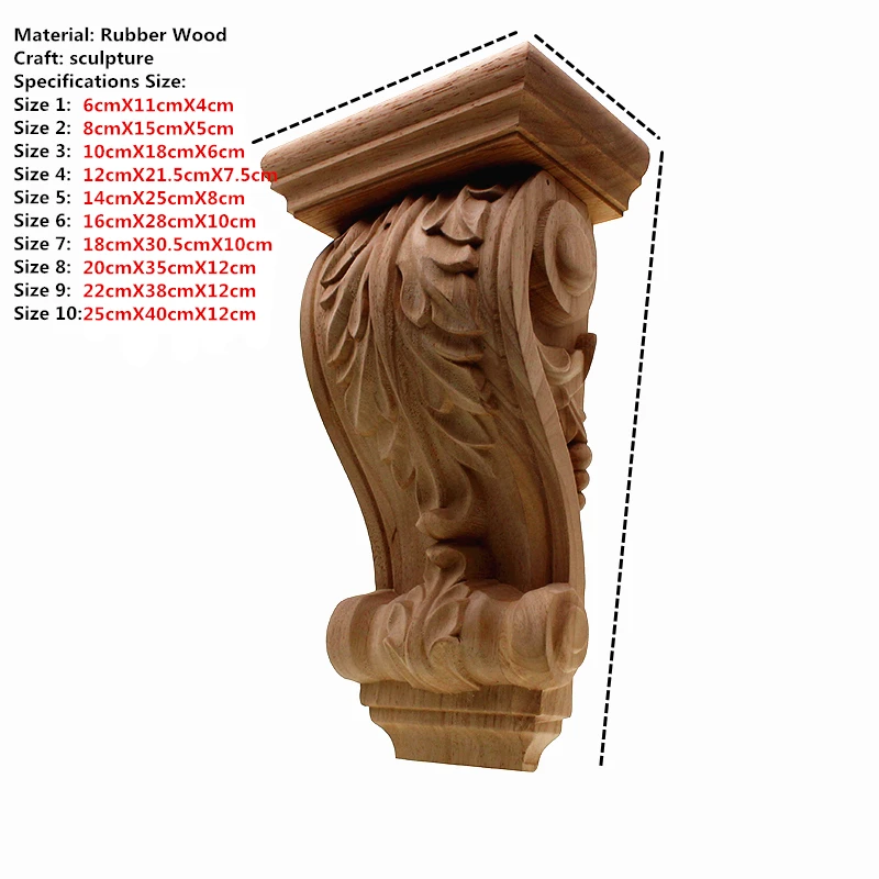 VZLX Vintage Plant Wood Carved Corner Applique Decorate Frame Cabinet Fireplace Door Furniture Decorative Wooden Figurines
