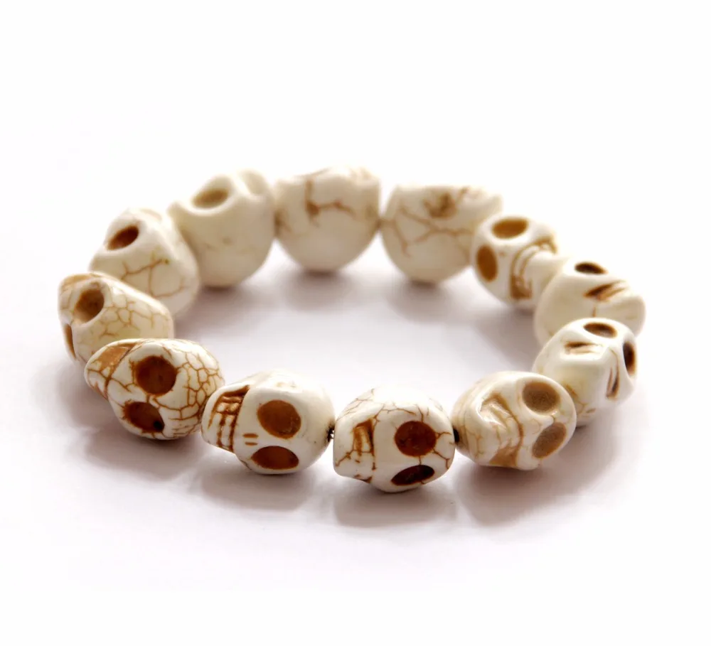 STANYA Beige Skull Bracelets Stretch Cords Bracelet Jewelry New Fashion Designer Elastic Rope Pulseras Wholesale Lot Bijoux