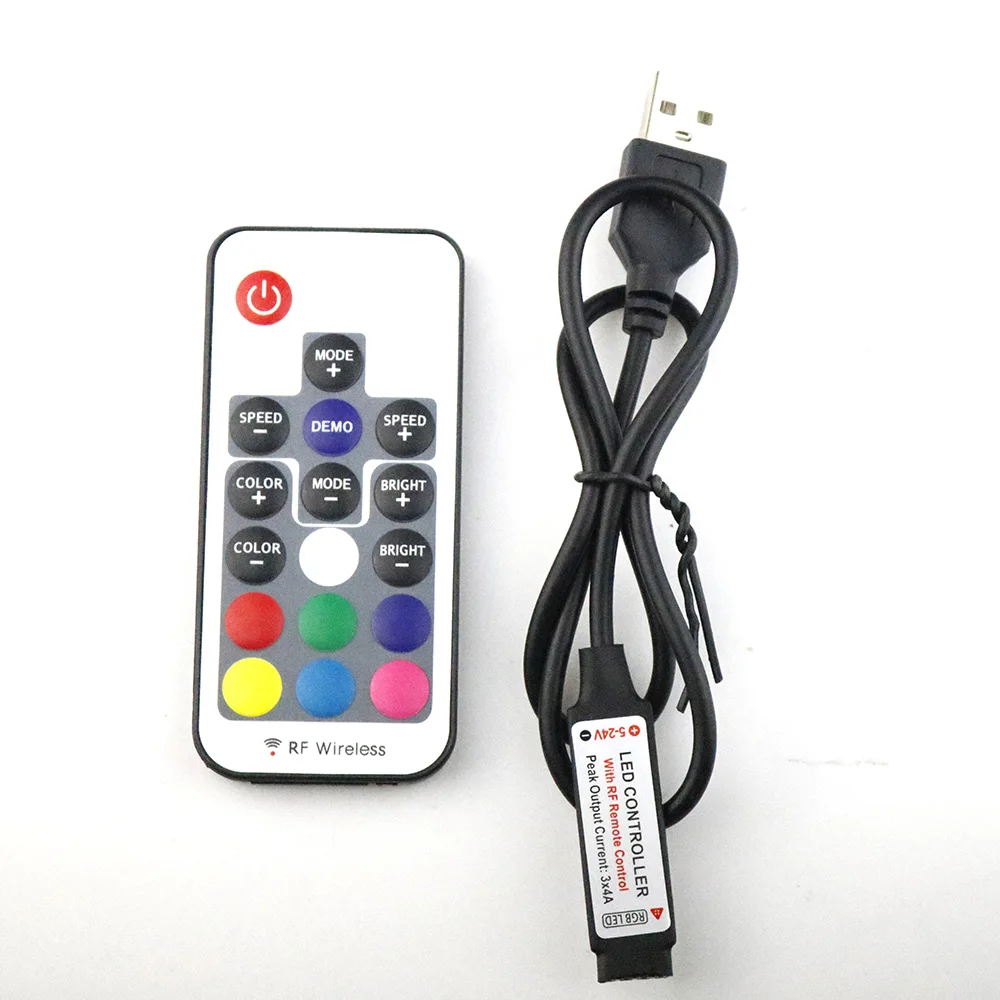 5V led Controler USB LED RGB RF Wireless Remote 17Key Black  White Cable For 5V 5050 3528 SMD LED Strip TV Background Lighting