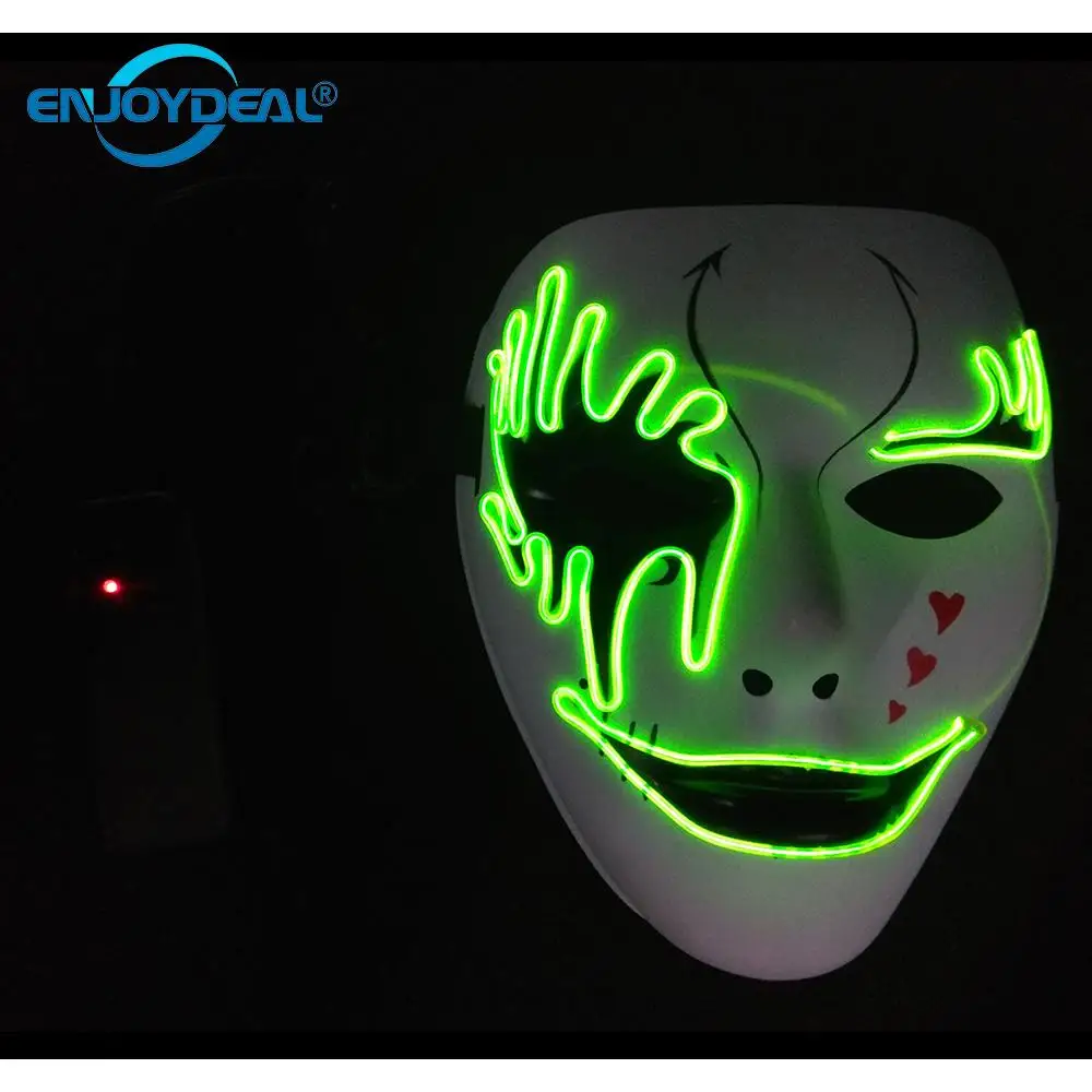 El Wire Glowing Halloween Mask LED Light Up Halloween Led Luminous Mask Horror Grimace Orange Light 3Modes