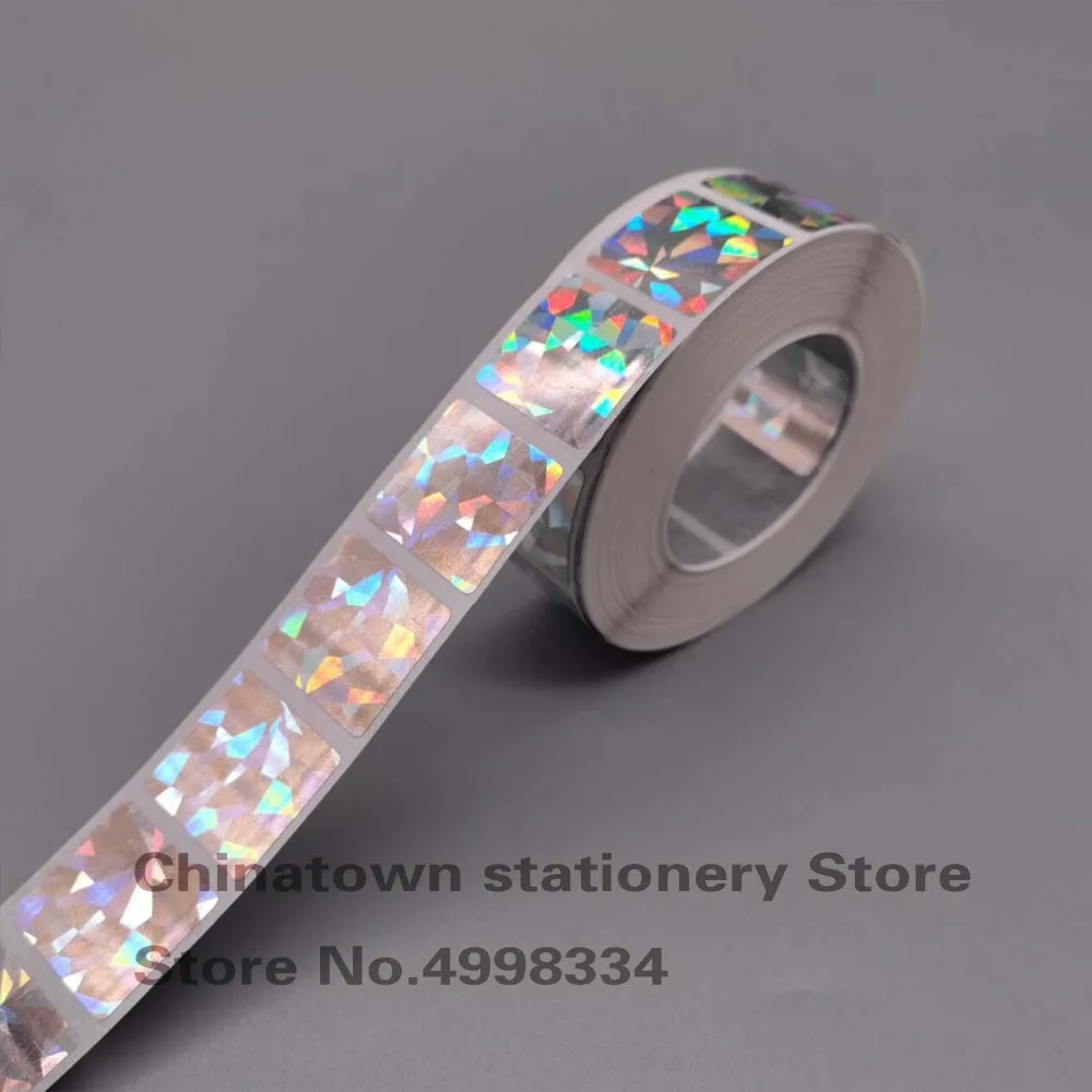 20*20mm 1000pcs square  Hologram Diamond laser scatch off sticker for DIY Game card making, secret games wedding game stickers