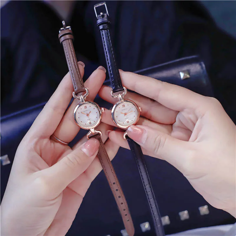 Droppshiping Women Girl Simple Quartz Wrist Watch PU Leather Strap Mini Thin Dial Watches dg88