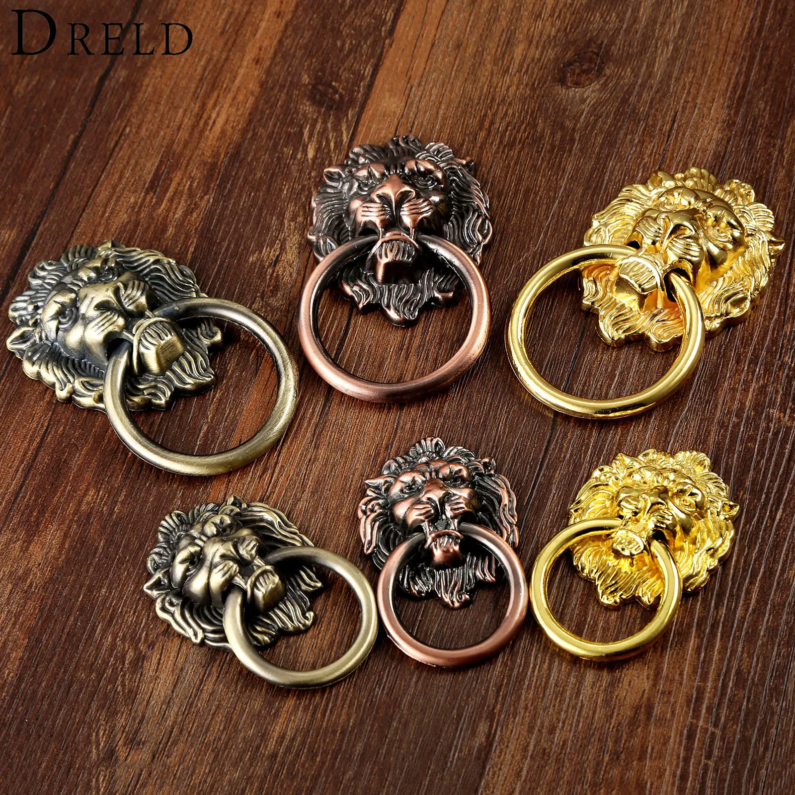 DRELD Antique Furniture Handles Vintage Lion Head Cabinet Knobs and Handles Furniture Door Cabinet Drawer Pull Handle Knob Ring