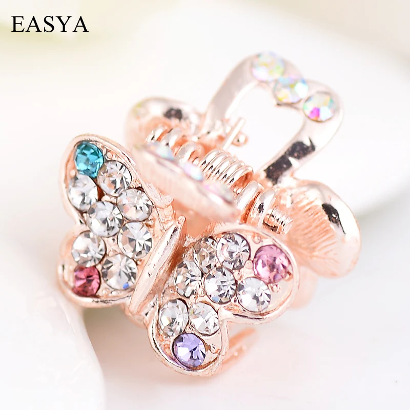 EASYA Women Girls Rhinestone Crystal Butterfly Hair Claw Small Cute Butterfly Hair Ornaments Accessory Cabelo Tiara