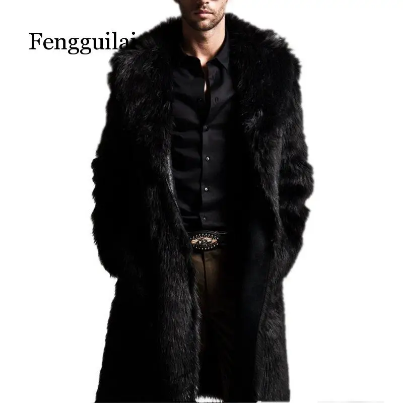 New  Fashion Men Faux Fur Long Section of the Coat Men Autumn Winter Warm Imitation Fur Fur Wool Jacket