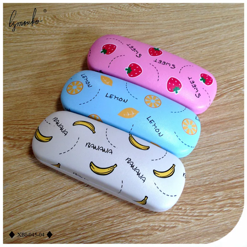 Lymouko Hot Selling Cute Fruit Banana Lemon Strawberry PU Leather Glasses Case Kit Holder Metal Eyeglasses Box for Women Gift