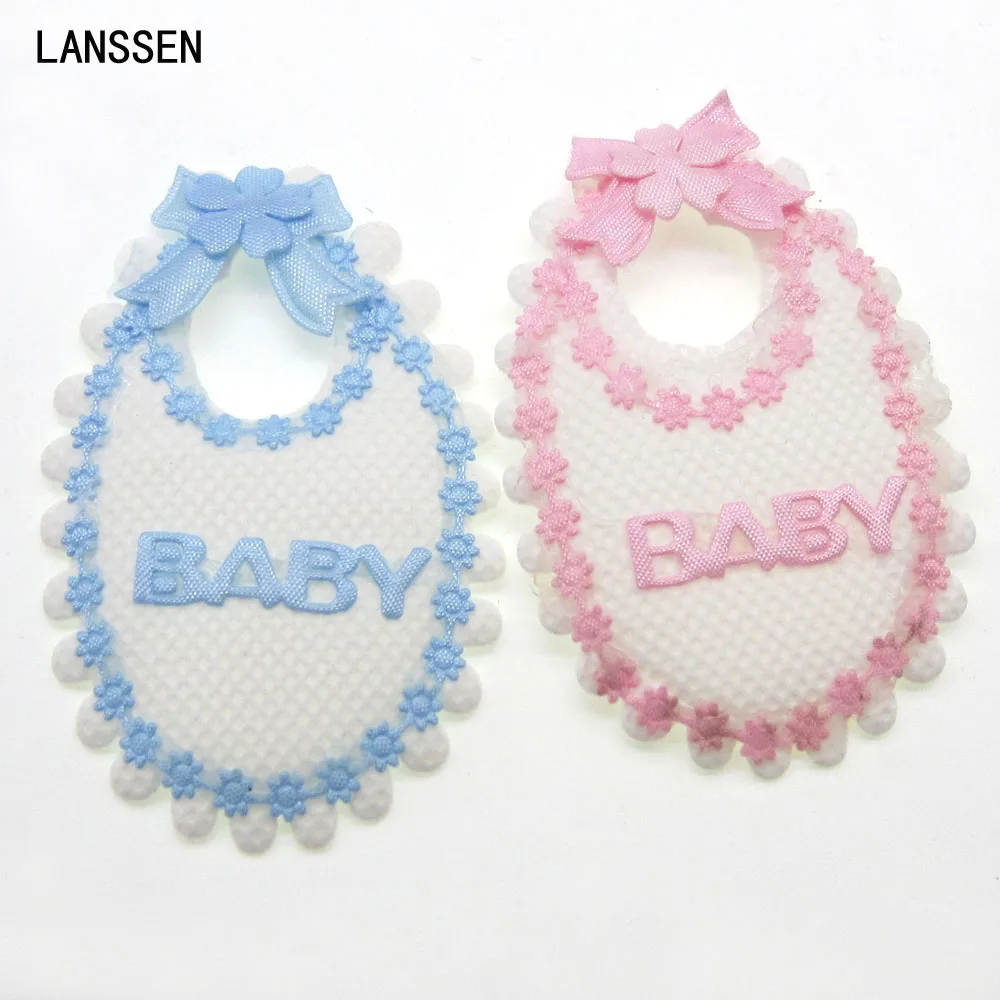 12Pcs Handmade Fabric Baby Bibs Applique For Baby Shower Baptism Party Table Embellishments Craft Decorations 4.5 x 7.0cm