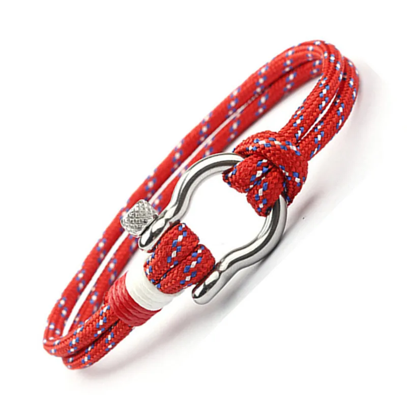 New Arrival Outdoor Camping Rescue Survival Bracelet Men Sports Paracord Braided Rope Horseshoe Buckle Stainless Steel Bracelet