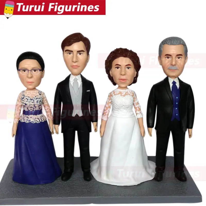 family of 3 people figurines custom bobbleheads wedding anniversary gift ideas Personalized Teddy Bear Family mini statues dolls