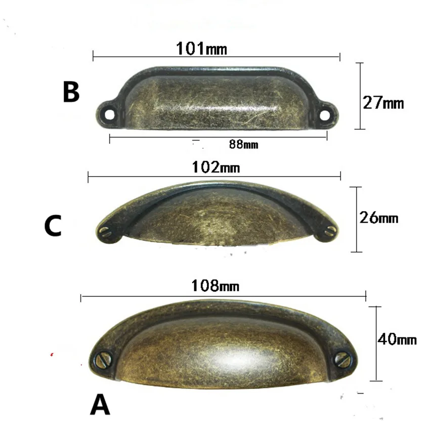 

3.5" vintage bronze shell cup drawer cabinet pull knob antique brass dresser handle unfold install retro style handle 88mm 64mm