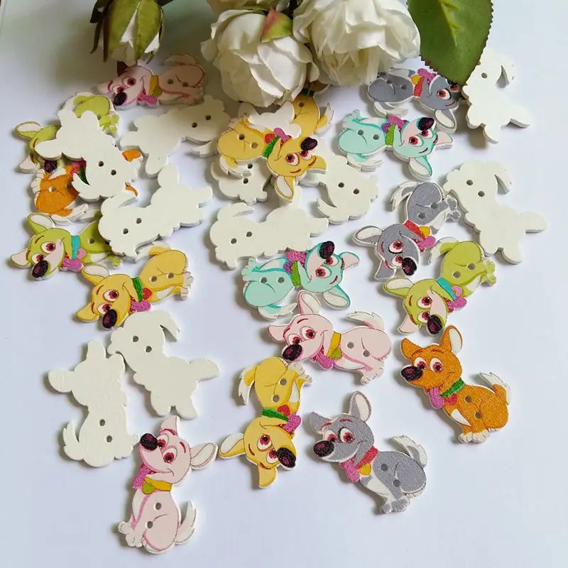 50Pcs/lot dog buttons Fashion Bulk Mixed Wooden Button Craft Accessories Decorative Buttons Handmade Scrapbook