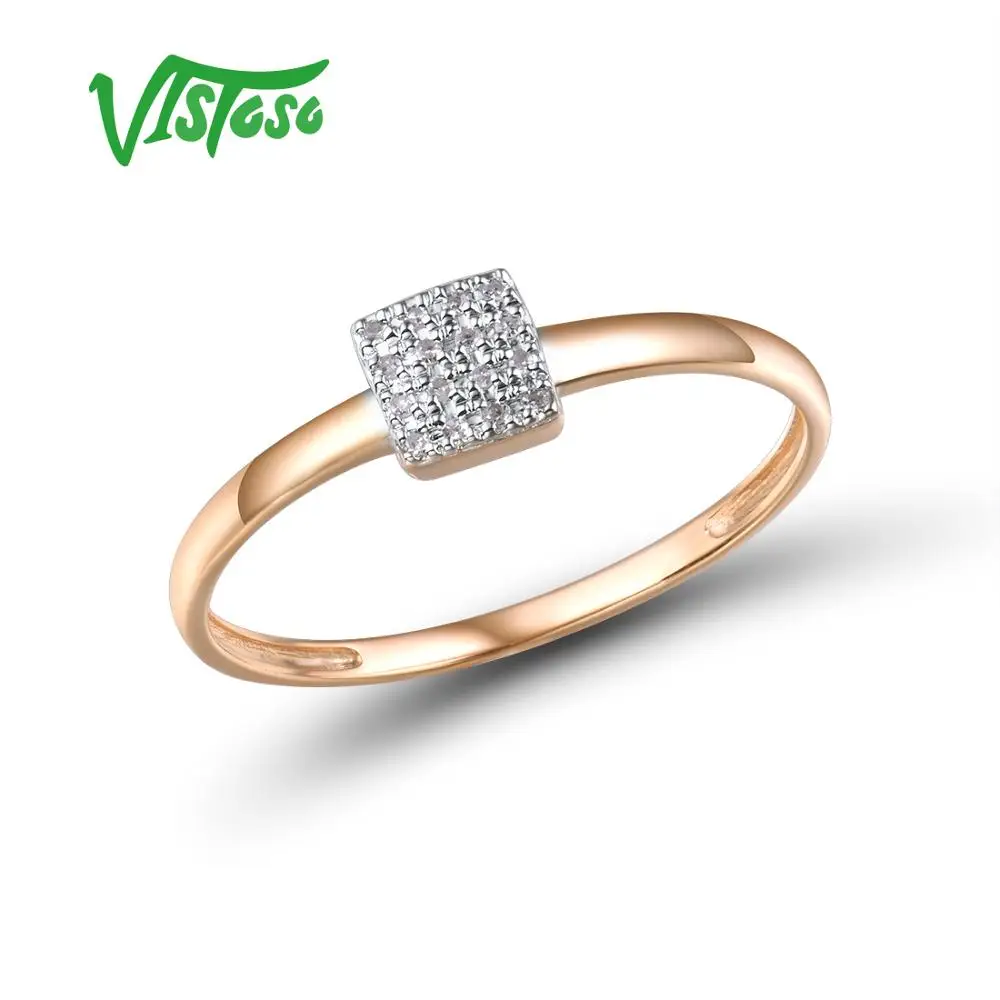 VISTOSO Bộ Trang Sức Cho Người Phụ Nữ Nguyên Chất 14K 585 Hoa Hồng Vàng Kim Cương Lấp Lánh Vuông Bông Tai Vòng Mặt Dây Chuyền Bộ Thời Trang Mỹ bộ Trang Sức