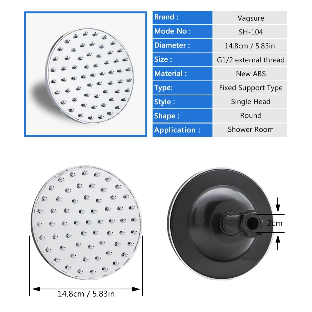 1pcs Round 14.8cm/5.83inch Chromed ABS Rainfall Water Saving Shower Roof Head Bathroom Shower Cabin Sprayer Nozzle Accessories