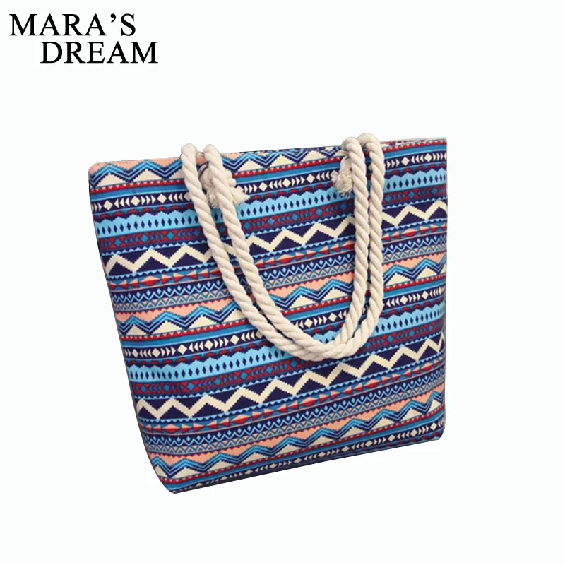 

Mara's Dream 2020 Women Bag Floral Large Capacity Tote Canvas Shoulder Bag Striped Waves Beach Bags Casual Tote Pouch Feminina