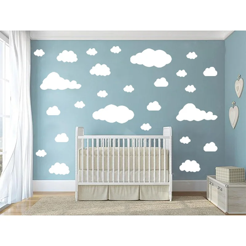 POOMOO, 31pcs/set DIY Big Clouds 4 Sizes Decals Removable Vinyl Wall Sticker Kids Room Decoration Art Home Mural Decor Stickers