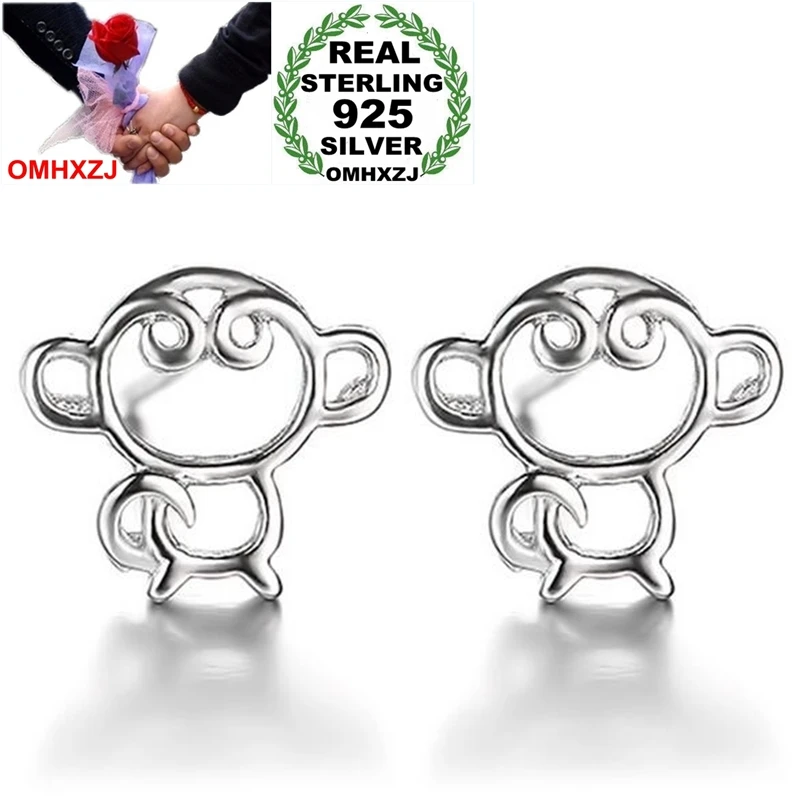 OMHXZJ Wholesale Temperament Sweet Fashion Wild For Woman Girl Party Gift Animal Monkey 925 Sterling Silver Stud Earrings YS345