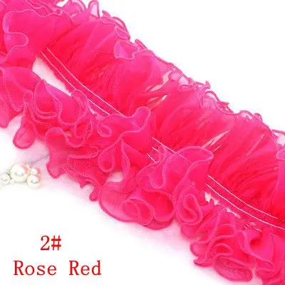 5 yards/lot  Colourful Pleated Lace Trim Handmade DIY Organza Wedding Dress Clothes Accessories Lace Fabric 8cm Wide