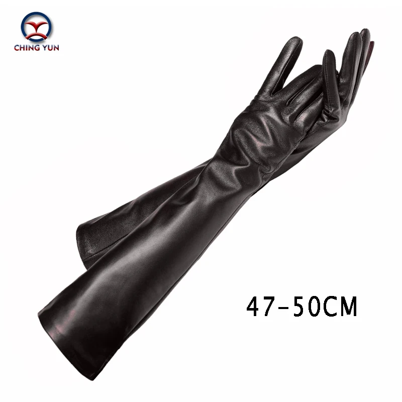 CHING YUN lady Long glove fashion sheepskin leather black gloves2019 women genuine mittens female Thin lining style Arm sleeve