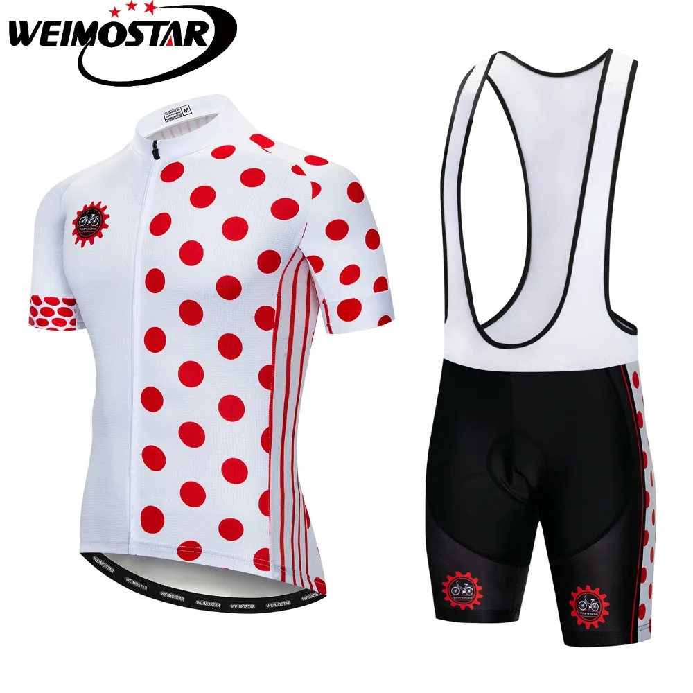 MTB Cycling Jersey Set Men Summer Mountain Bicycle Clothing Ropa Ciclismo Quick Dry Road Bike Shorts Jersey Set White Red Dots