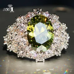 YaYI Jewelry Princess Cut Huge Green Peridot Zircon Silver Color Engagement Wedding Heart Girls Party Rings Gifts